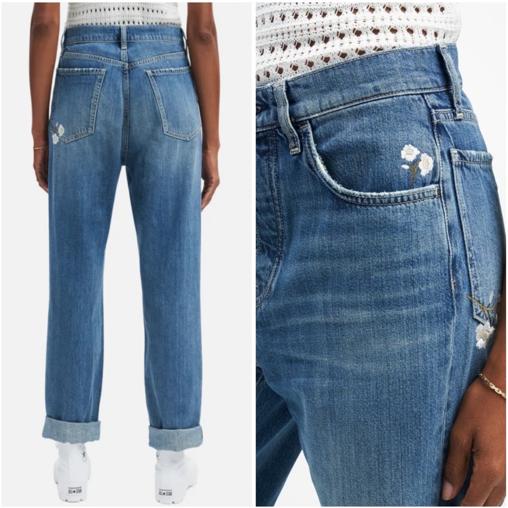 7 For All Mankind Easy Straight Leg Jeans Floral Embroidered Size 25